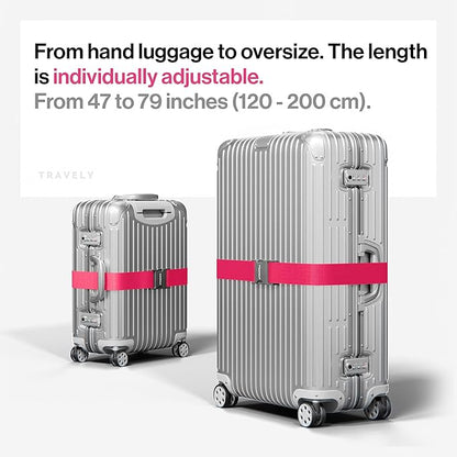TRAVELY Luggage Straps - Particularly conspicuous & Secure - Incl. 4 Name Tags - Luggage Strap Ideal crosswise - [Set of 4]