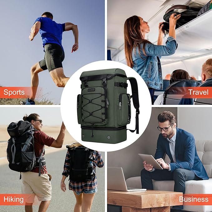 WITZMAN Travel Backpack for Men Women Carry on Bags for Airline Approved Convertible Duffle Luggage Backpack Shoe Compartment（B691 Green）