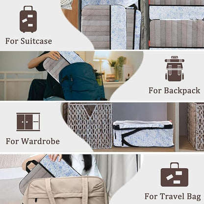 U+U 6 Set Compression Packing Cubes - Ultralight Travel Organizers with Laundry Bag, Space-Saving Suitcase Organizer for Travel, Business Trip and Family Vacation (Blue Flower)