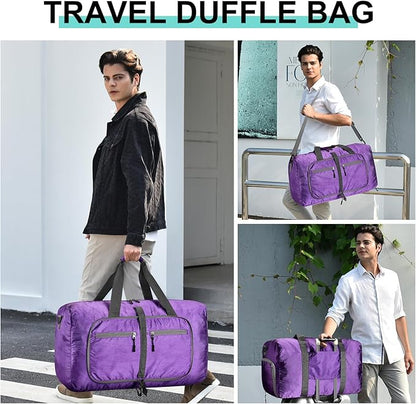 Dimayar Travel Duffle Bag for Men Women - Foldable Duffel Bag with Shoes Compartment - Overnight Bags Waterproof & Tear Resistant(40L,Purple)