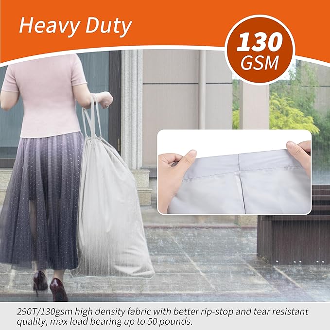 Polecasa Heavy Duty Large Laundry Bag with 130gsm Tear Resistant Fabric and Handles, Easy to Carry Durable Dirty Clothes Drawstring Bag, Perfect for College Dorm, Travel, 2 Pack 28”x36”, Silver