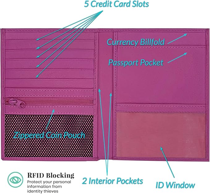 Hot Pink RFID Genuine Leather Passport Wallet