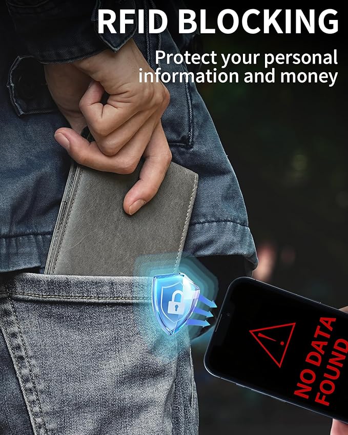 Mens Wallet Bifold Genuine Leather RFID Blocking Wallet for Men with 1 ID Windows 13 Card Holders 2 cash pockets 1 Gift Box