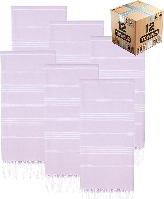 Turkish Beach Towels, Bulk Case of 12 | Oversized, Quick Dry, Sand Free | 100% Cotton, Large 38x71 Towels for Beach, Pool, Travel | Ultra-Soft, Compact, Absorbent | Lilac