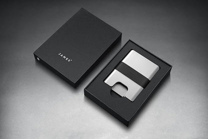 JAMES° The Lowe Minimalist CNC-Machined Aluminum Men's Wallet, Naturally RFID-Blocking, Simple, Clean, Slim - Silver + Black