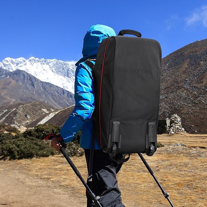 Vomgomfom 32" Soft-Sided Foldable Wheeled Travel Duffel Bag,Expandable 110L to 140L Rolling Cargo Bag with 2 Wheels and Multiple Pockets,Black-red