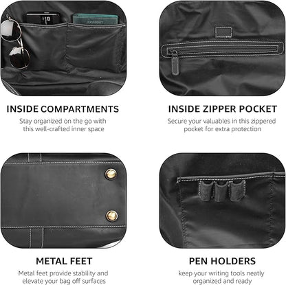 Leather Village Leather Duffel Bags for Men & Women-Stylish Travel Weekender Carry-On Sports Gym Overnight Luggage Bag - 20 Inch - Black