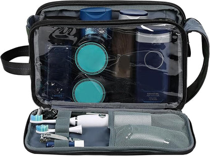 ZEEMO Travel Toiletry Bag for Men, Medium Water-Resistant Double-Sided Full-Open Dopp Kit, Versatile Organizer for Shower and Hygiene Accessories, Bathroom Essentials, Cosmetics, Large, Green