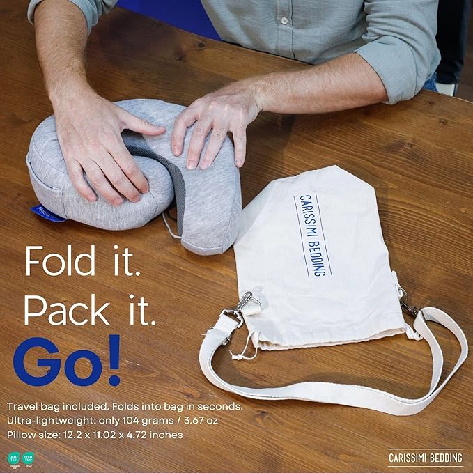 Travel Neck Pillow with Bag – Compact Memory Foam Neck Pillow for Airplane, Car and Office – Ergonomic Design for Travel Comfort and Shoulder & Neck Support