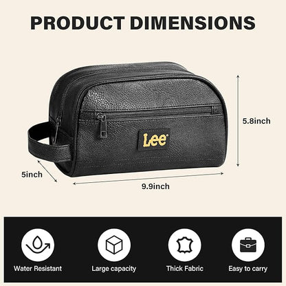 Lee Toiletry Bag for Men, PU Leather Travel Dopp Kit, Water-Resistant Men's Shaving Kit Bathroom Organizer, Gifts for Men