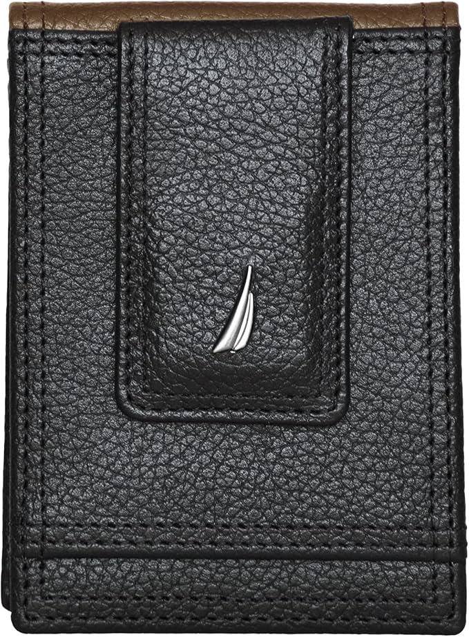 Nautica Men's Slim Wallet | Card Case | RFID Blocking | ID Window | Minimalist | Lightweight | Genuine Leather
