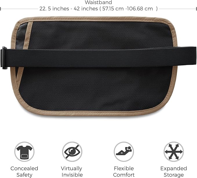 Money Belt for Secure Travel - RFID Blocking Slim Passport Holder - Hidden Waist Pouch for Cash, Credit Cards, Documents - Concealable Under Clothes, Water-Resistant Slim Fanny Pack for Men and Women