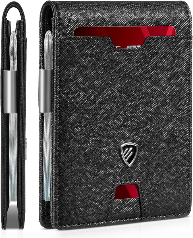 RUNBOX Mens Slim Wallet with Money Clip RFID Blocking Bifold Credit Card Holder for Men with Gift Box