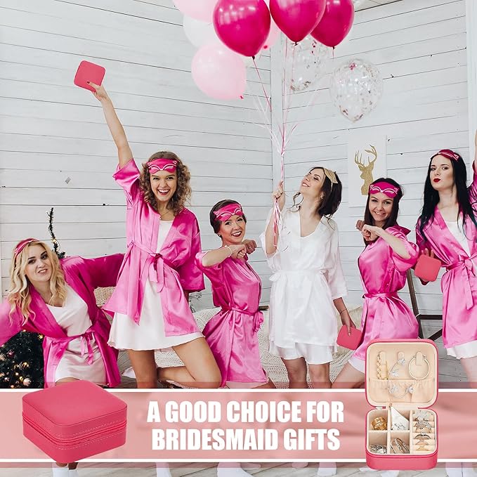 Taiyin 12 Pcs Travel Jewelry Case Box Bridesmaid Gifts Bulk Travel Jewelry Cases Boxes Small Jewels Organizers Mini Accessories Ornaments Storage for Women Girls Wedding Gifts (Rose Red)