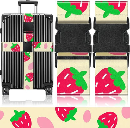 Slohif Luggage Straps for Suitcases Travel Belt Accessories Luggage Connector Identifiers Over Handle with Buckle Unique Nylon Adjustable Strap for Sleeping Bag Car Seat Strawberry(2 Pack)