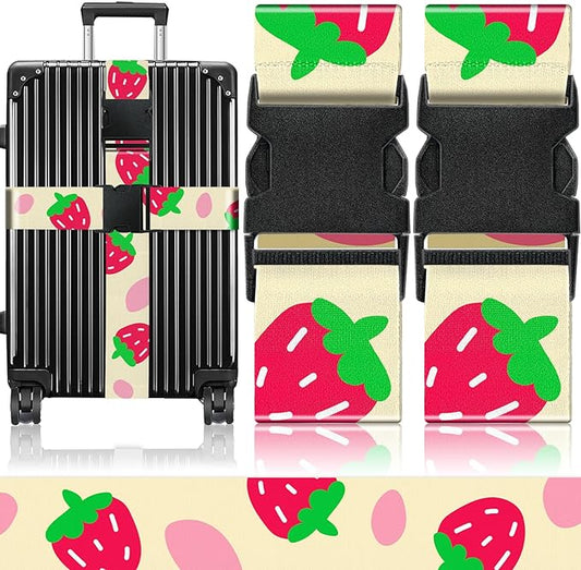 Slohif Luggage Straps for Suitcases Travel Belt Accessories Luggage Connector Identifiers Over Handle with Buckle Unique Nylon Adjustable Strap for Sleeping Bag Car Seat Strawberry(2 Pack)