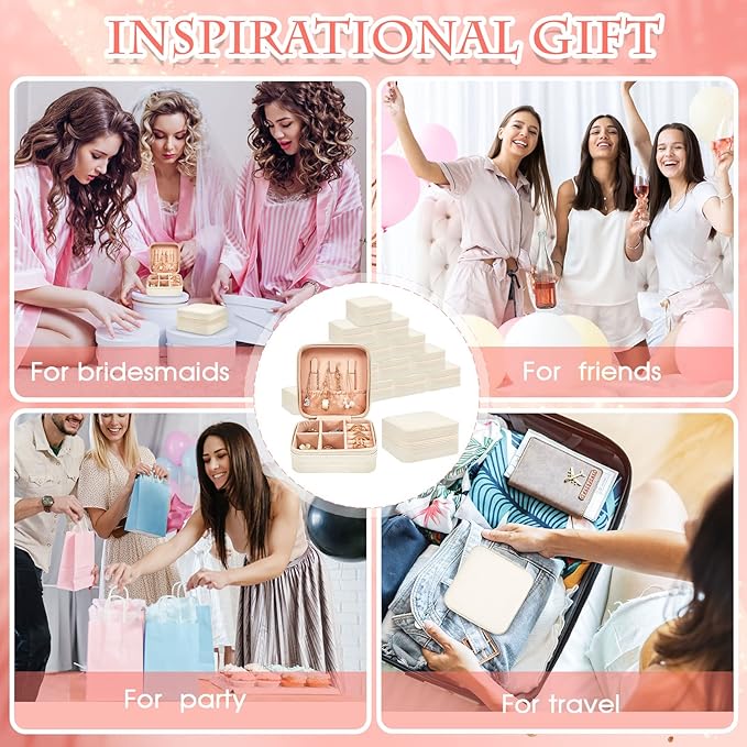 Taiyin 6 Pcs Travel Jewelry Case Box Bridesmaid Gifts Bulk Travel Jewelry Cases Boxes Small Jewels Organizers Mini Accessories Ornaments Storage for Women Girls Wedding Gifts (White)