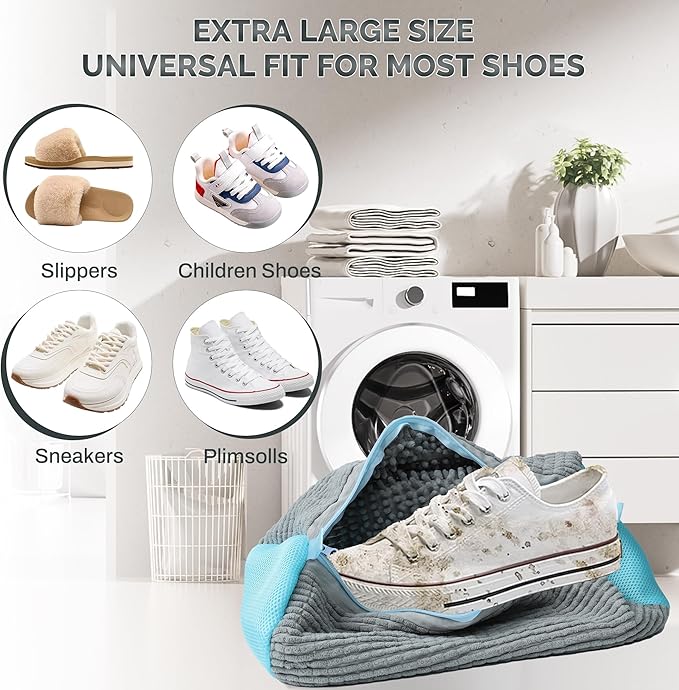 Shoe Washing Machine Bag, 2PCS Reusable Shoe Bag for Washing Machine, 360° Deep Cleaning Shoe Washing Bag for Sneakers, Laundry Shoe Bag for Washer & Dryer, Fits All Shoe Types (grey)