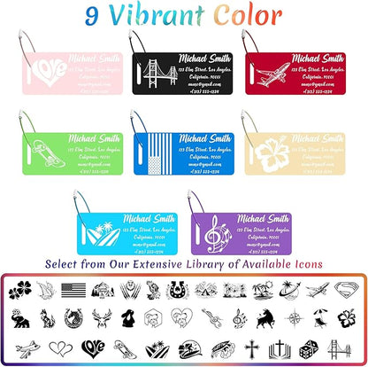 4 PCS Personalized Luggage Tags for Suitcase, Custom Engraved Aluminum Luggage Tags with Your Personalized Text Logo, Metal Name Tags with Steel Loop for Bag, Suitcase, Backpack (Purple, Small)