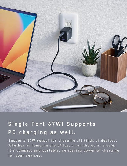 CIO 65W GaN Charger Block, Compact 4-Port Adapter with 3 USB-C Ports & 1 USB-A, Max 67W USBC Fast-Charging Multi-Device Wall Charger Block for Laptop/Phone/Tablet, NovaPort Quad II 67W3C1A (Black)