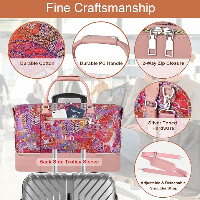 Weekender Bag for Women, Travel Duffel Bag Carry On Overnight Bag with Shoe Compartment Large Nylon Travel Weekend Tote Bag