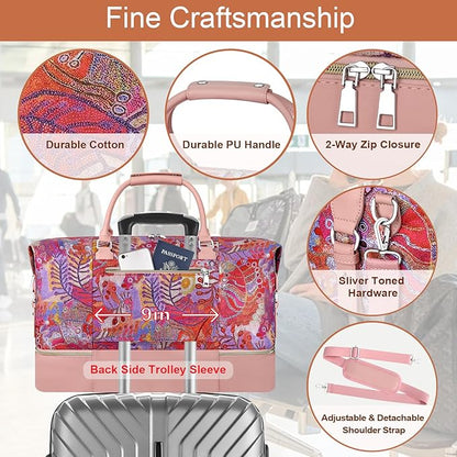 Weekender Bag for Women, Travel Duffel Bag Carry On Overnight Bag with Shoe Compartment Large Nylon Travel Weekend Tote Bag