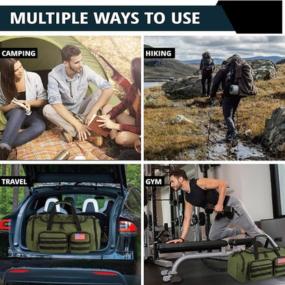 Tactical Gym Bag for Men，50L Large 3 in 1 Sports Duffle Bag with Shoes Compartment for Travel,Water Resistant Travel Backpack Weekender Overnight Bag with Wet Pocket for Women