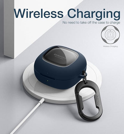 SURITCH Protective Case for Samsung Galaxy Buds FE(2023)/Buds 2 Pro(2022)/Buds 2(2021)/Buds Pro(2021)Buds Live(2020), Shockproof Sturdy Earbuds Cover for Charging Case with Heavy-Duty Carabiner, Blue