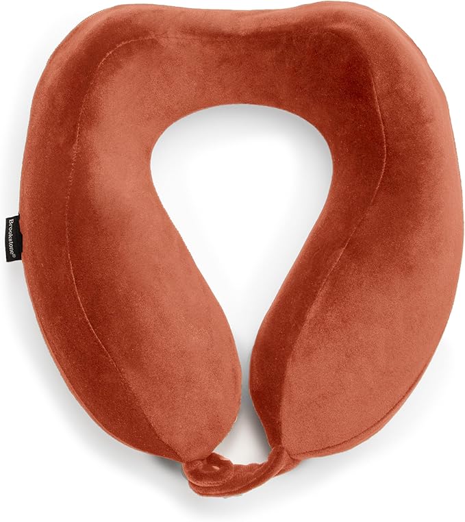 Brookstone Neck Travel Pillow - Lightweight Contoured Memory Foam Stuffable Travel Neck Pillow for Sleeping, Car, & Airplane, Size One Size, Terra Cotta
