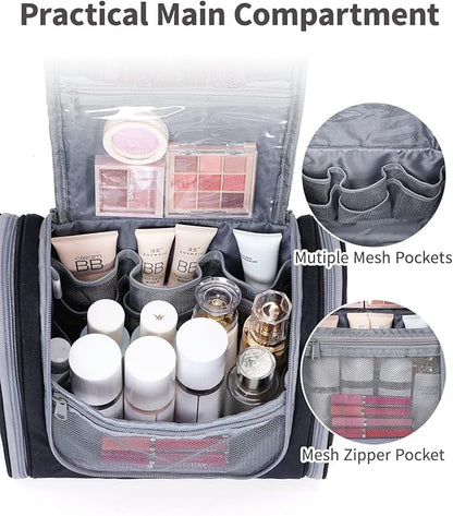 Narwey Hanging Toiletry Bag for Women Travel Makeup Bag Organizer Toiletries Bag for Cosmetics Essentials Accessories (Large, Black)