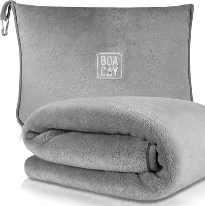BOACAY Soft & Warm Travel Blanket for Airplane & Car - Long Flight Essential for Women, Men, Kids - Compact Pillow with Luggage Sleeve & Backpack Clip