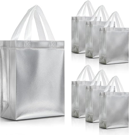 Nush Nush Set of 30 Silver Gift Bags in Bulk – Reusable Gift Bags Bulk Medium Size with Handle - Ideal Party Goodie Bag for Adults, Christmas, Birthday Party Favors, Wedding, Thanksgiving – 8x4x10
