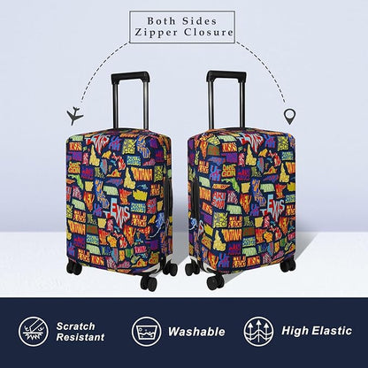 Explore Land Travel Luggage Cover Suitcase Protector Fits 27-30 Inch Case (America Map, L)