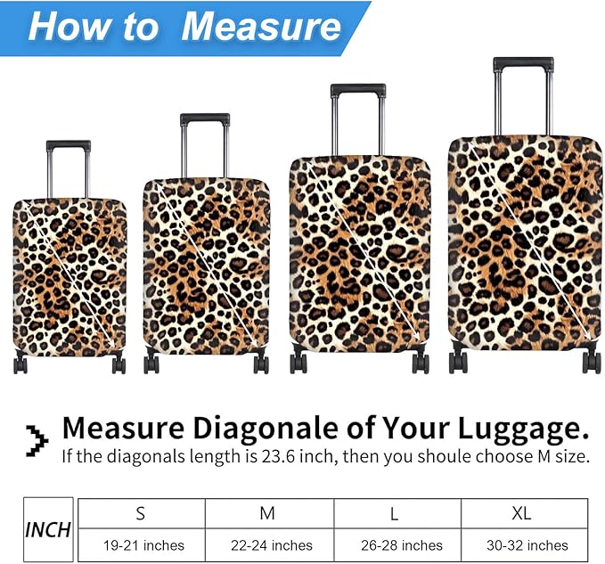 Luggage Cover Protector for 26-28 Inch Suitcases, TSA Approved Elastic Travel Suitcase Covers, Anti-Scratch Washable Luggage Sleeve for Carry On & Checked Bags, Leopard Print
