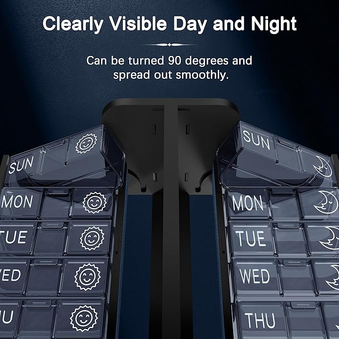 Pill Organizer 2 Times a Day, Am Pm Twice Daily Pill Case, Detachable Large Travel Pill Box 7 Day, Weekly Pill Container for Vitamin Medicine Supplement Fish Oil (Blue)