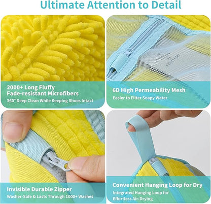 Shoe Washing Machine Bag: 2 pcs Shoe Bag for Washing Machine and dryer - Durable Zipper - 360° Deep Clean - Reusable laundry Bag for Sneaker/Slippers/Tennis/Runing Shoes & Insole(Yellow)