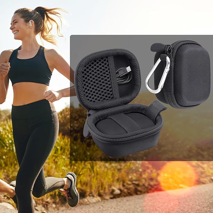 co2CREA Hard Case for Beats Powerbeats Fit with Carabiner Clip, Shockproof Earbuds Storage Box – Protective Travel Cover for Wireless Noise Cancelling Earbuds (Black Case)