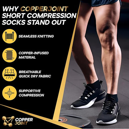 CopperJoint Black Ankle Compression Socks for Women- Breathable Copper Compression Socks Men, Low Cut Sock With Arch Support