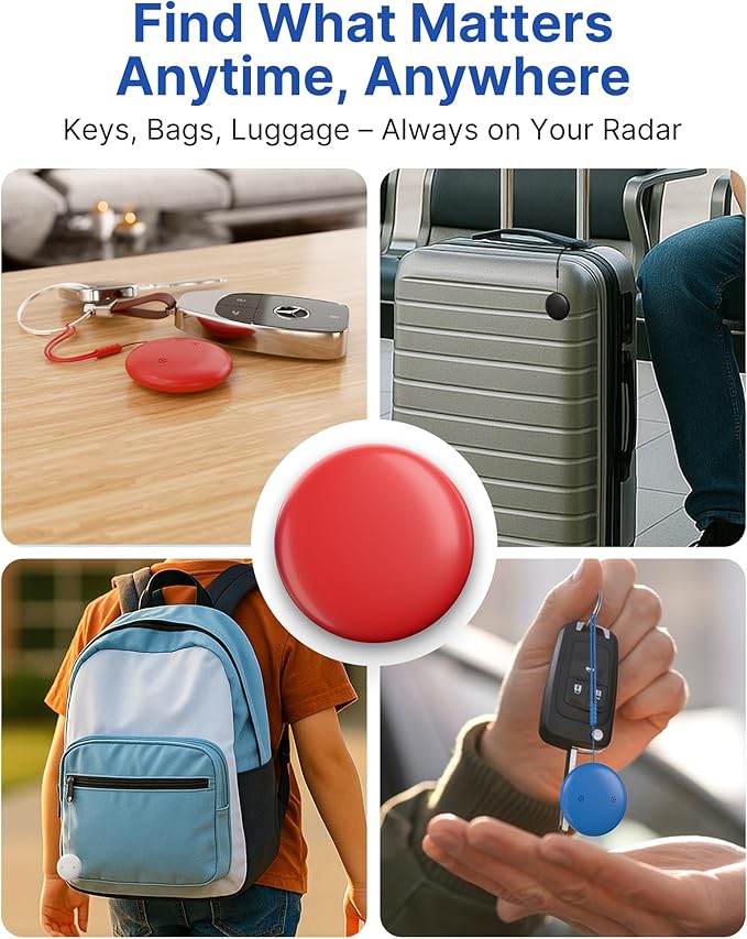 Air Tags Tracker 4 Pack:Bluetooth Item Finder Works with Apple Find My, iOS Only – Key Finder, Pet Tracker, Luggage Locator, Wallet & Backpack Tag – Replaceable Battery (Reef Accent Pack)