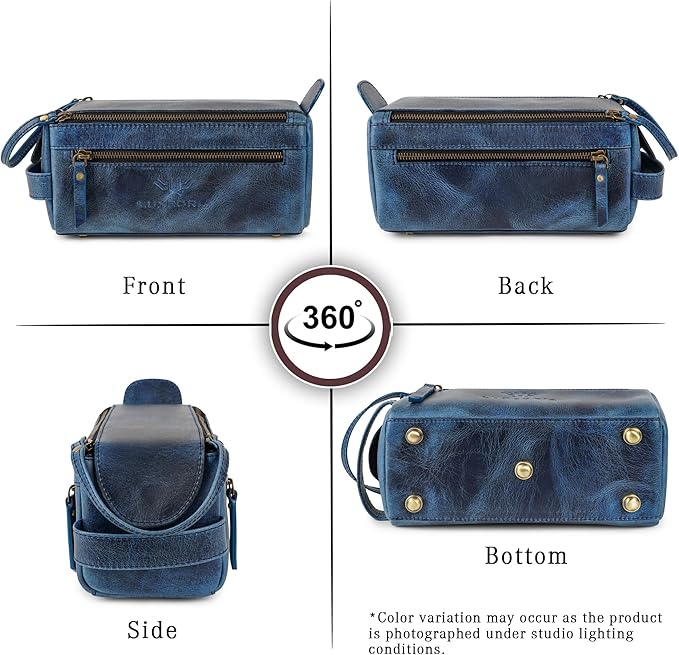 LUXEORIA Genuine Leather Toiletry Bags for Men and Women, Handmade Premium Leather Dopp Kit and Shaving Bag, Cosmetic Bag for Womens and Mens, Travel Essentials & Organizers