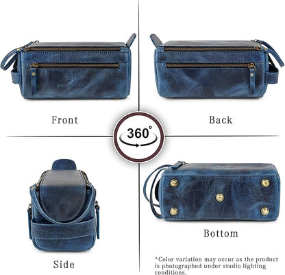 LUXEORIA Genuine Leather Toiletry Bags for Men and Women, Handmade Premium Leather Dopp Kit and Shaving Bag, Cosmetic Bag for Womens and Mens, Travel Essentials & Organizers