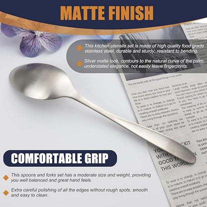 40 Pieces Silverware Set, Stainless Steel Flatware Set for 8, Matte Satin Polished Cutlery Set Include Forks Spoons and Knives, Dishwasher Safe Utensils Set for Home Restaurant