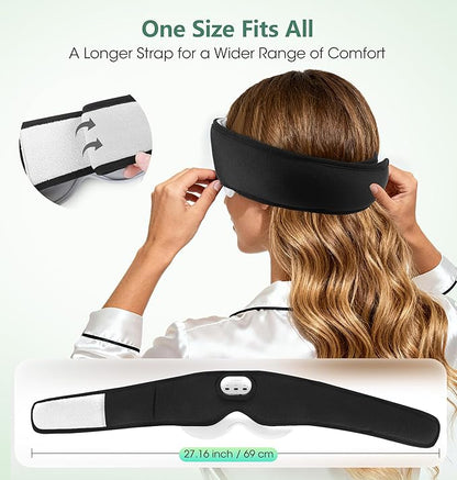 LC-dolida Voice Control Bluetooth Sleep Mask, Bamboo Cotton Bluetooth Sleep Headphones with 3D Zero-Pressure Cups and Timer Setting, Total Blackout Sleep Eye Mask for Side Sleepers, Black