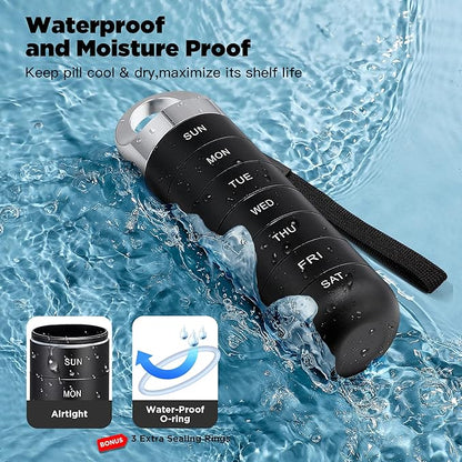 Zannaki Metal Travel Pill Organizer, Portable Waterproof Weekly Pill Box, Large Aluminum Alloy Pill Case Container, BPA Free 7 Day Daily Medicine Organizer Holder for Vitamin, Fish Oil, Supplement