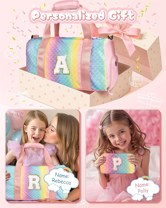 Daughter Birthday Gifts-Girl Gym Bag with Shoe Compartment, Kid Personalized Weekender Overnight Bags, Initial Travel Tote with Makeup Pouch, Graduation Gift for Girls (Letter Y)