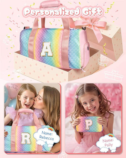 Daughter Birthday Gifts-Girl Gym Bag with Shoe Compartment, Kid Personalized Weekender Overnight Bags, Initial Travel Tote with Makeup Pouch, Graduation Gift for Girls (Letter Y)