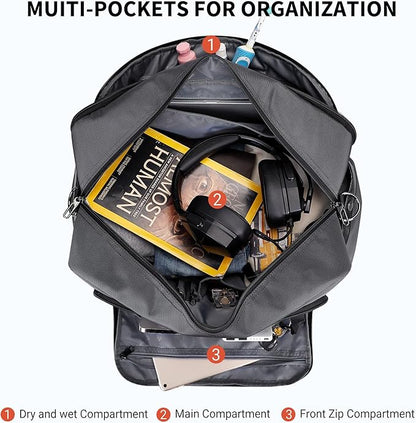 WITZMAN Weekender Bags for Men Women Carry On Duffle Overnight Bag with Toiletry Bag Sets Travel Duffel Bag Shoes Compartment （B694 Silvery Grey）