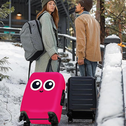 ANNA QUEEN Cute Smiley Face Luggage Cover, Pink Cartoon Suitcase Protector with Big Eyes Design, Stretchable, Washable Travel Cover for 20-22 Inch Luggage