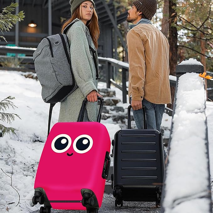ANNA QUEEN Cute Smiley Face Luggage Cover, Pink Cartoon Suitcase Protector with Big Eyes Design, Stretchable, Washable Travel Cover for 24-26 Inch Luggage