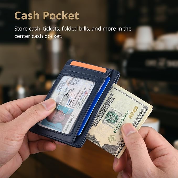 Buffway Slim Minimalist Front Pocket RFID Blocking Leather Wallets for Men and Women - Alaska Blue